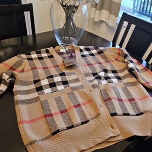Burberry Tan and Black Plaid Knitwear
